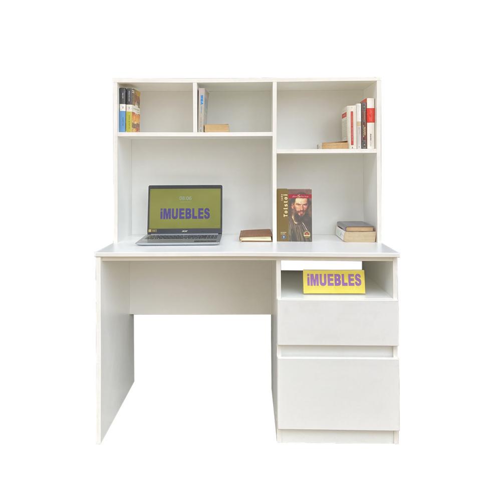 Escritorio con Estante y Cajonera 120 cm Blanco – MEV - TEMEL