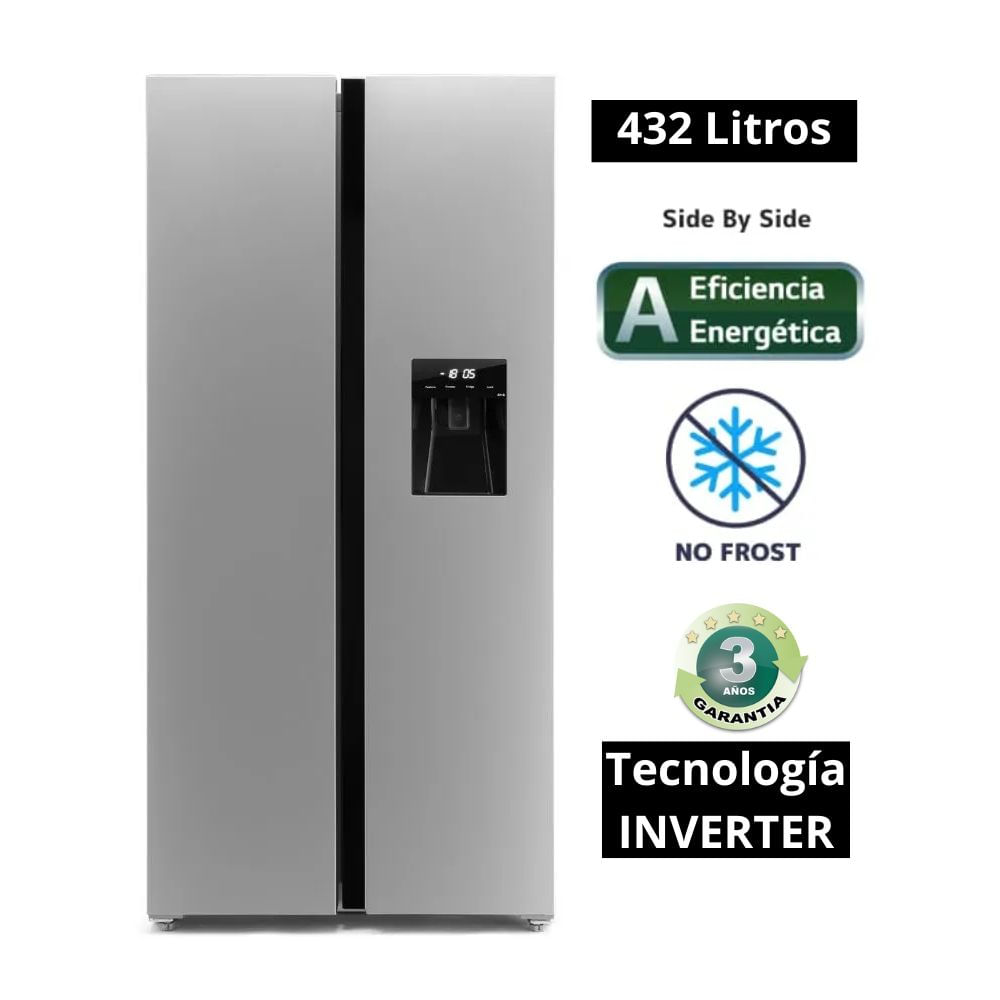 Refrigeradora Telstar Side By Side 432L Tecnología Inverter Dispensador de Agua TRXP441510CT Silver