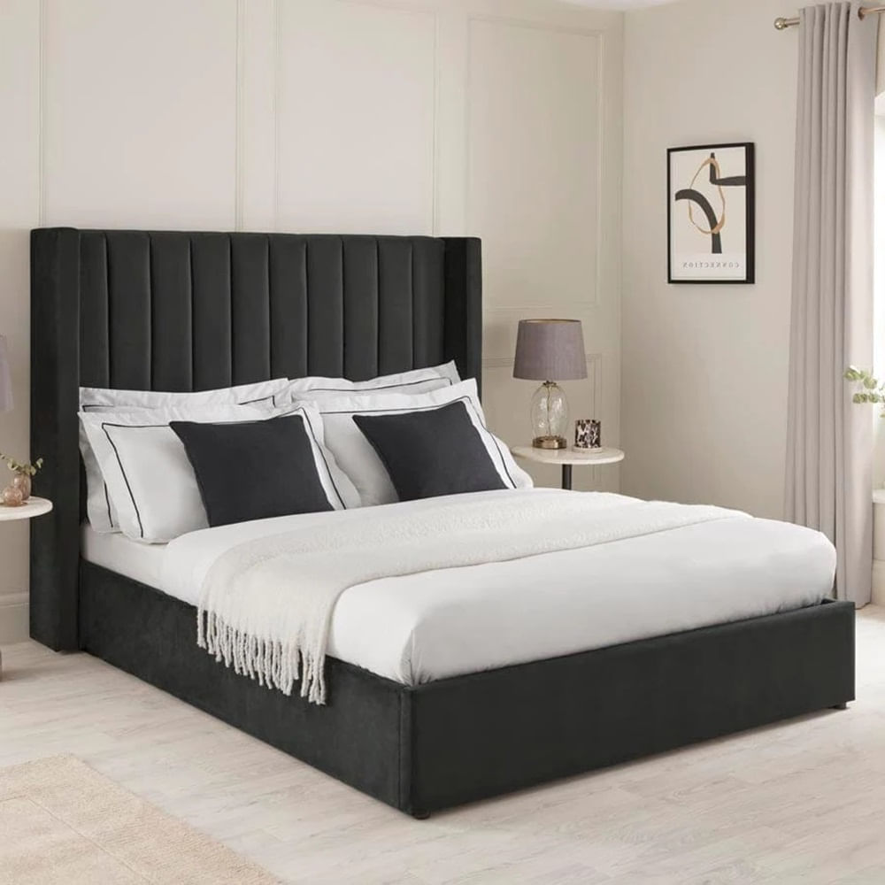 Cama Box Tarima + Cabecera Brace Negro King Decora