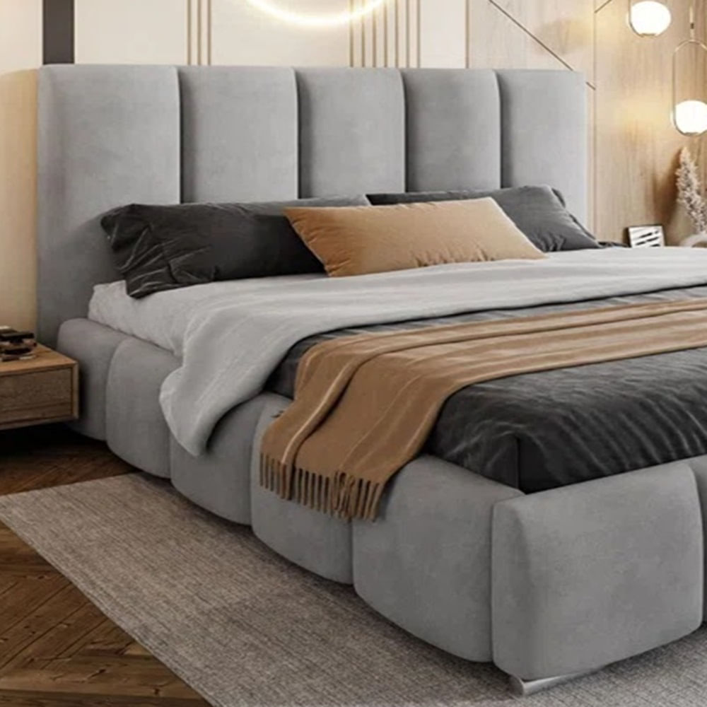 Cama Box Tarima + Cabecera Liza Plomo  Queen Decora