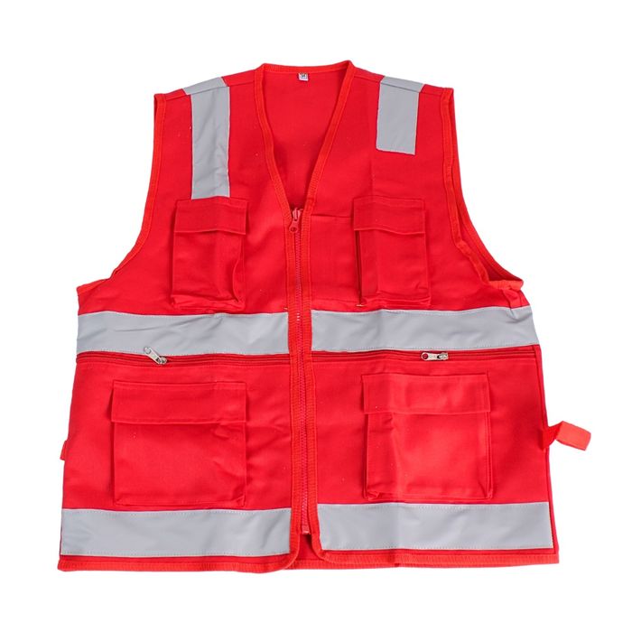 Chaleco Multibolsillo XL Werken Rojo en Drill con Cinta Reflectiva