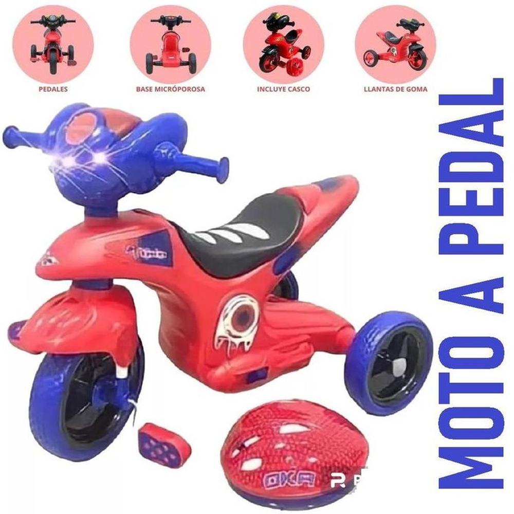 Moto a Pedal Musical con Luces y Bocina Negro Rojo Azul