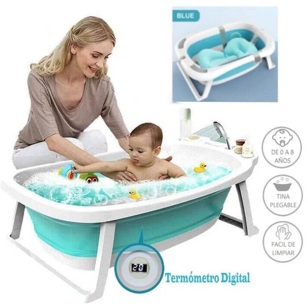 Bañera para Bebé Portátil Con Termometro Azul