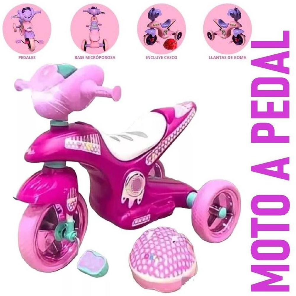 Moto a Pedal Musical con Luces y Bocina Rosado y Blanco