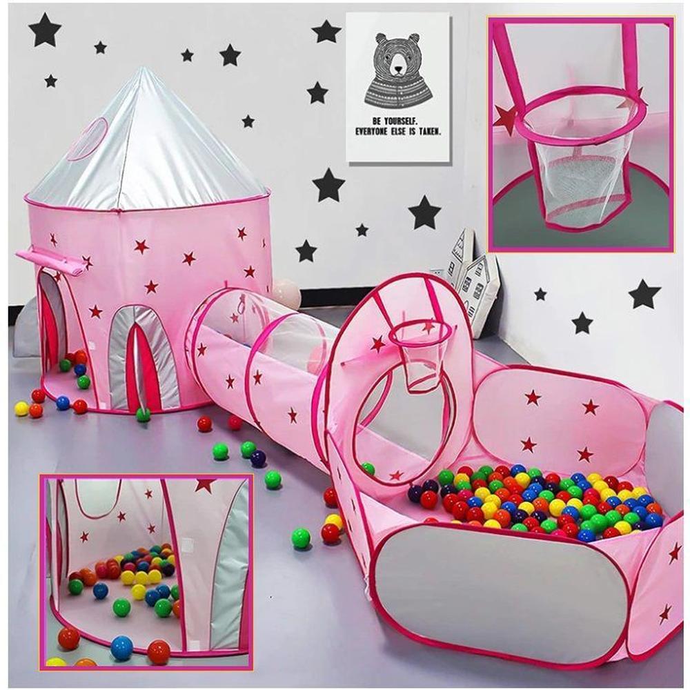Carpa Tunel Piscina 3 en 1 Infantil Blanco Rosado