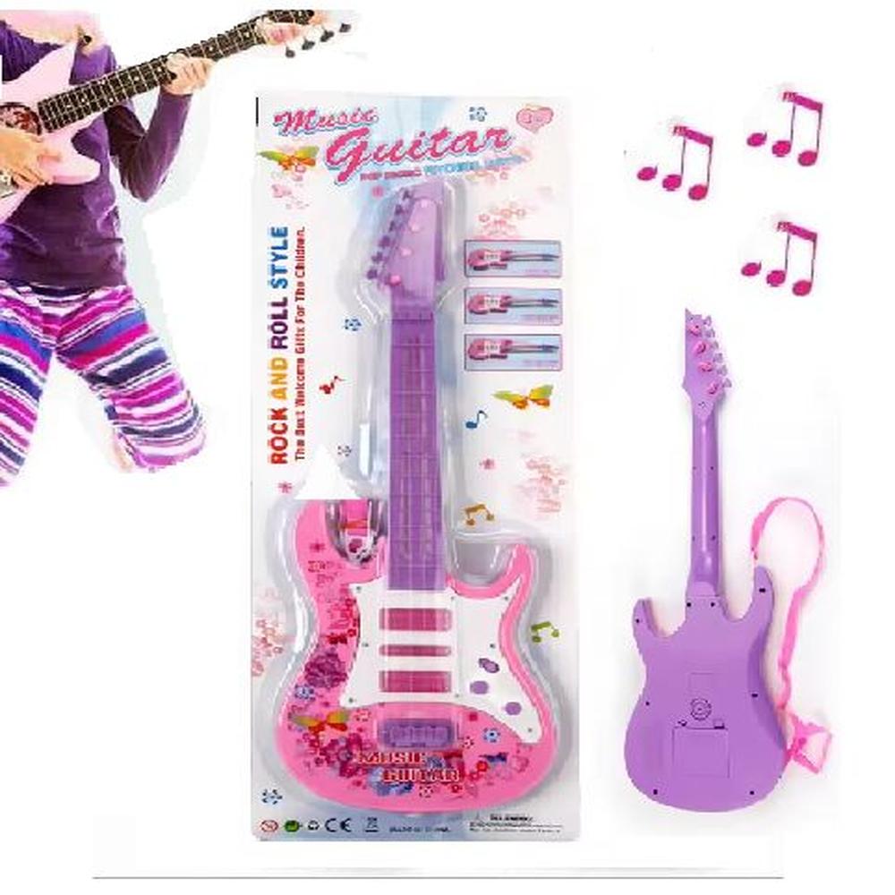 Mini GuitarraJuguete Musical con Luces Rosado