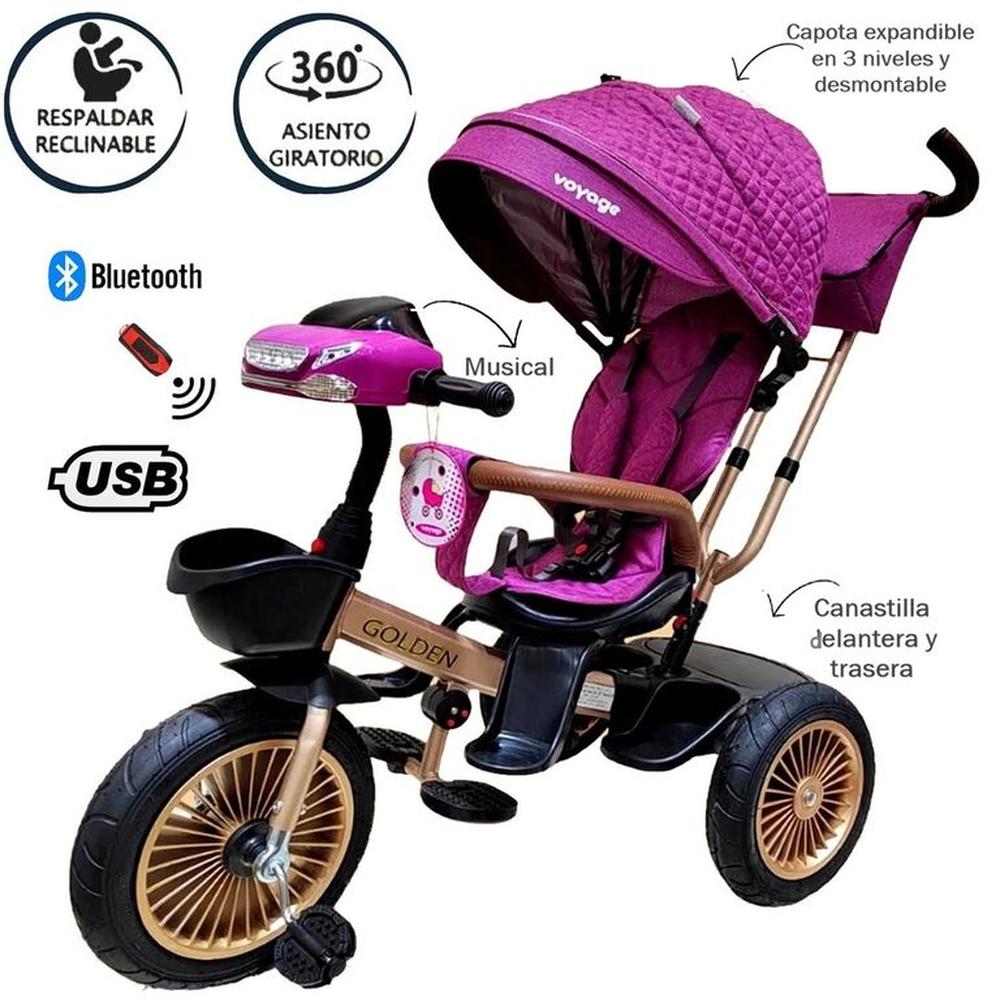 Triciclo Golden Voyage Asiento Giratorio con Control Fucsia