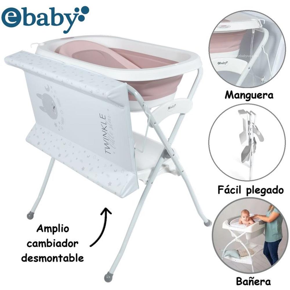 Bañera Plegable Cambiador con Soporte Spark -Rosado