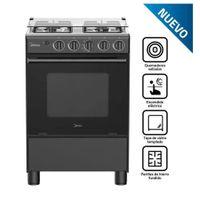 COCINA DE PIE MIDEA MGS24FS2LFABBC-PE A GAS 4 HORNILLAS NEGRO