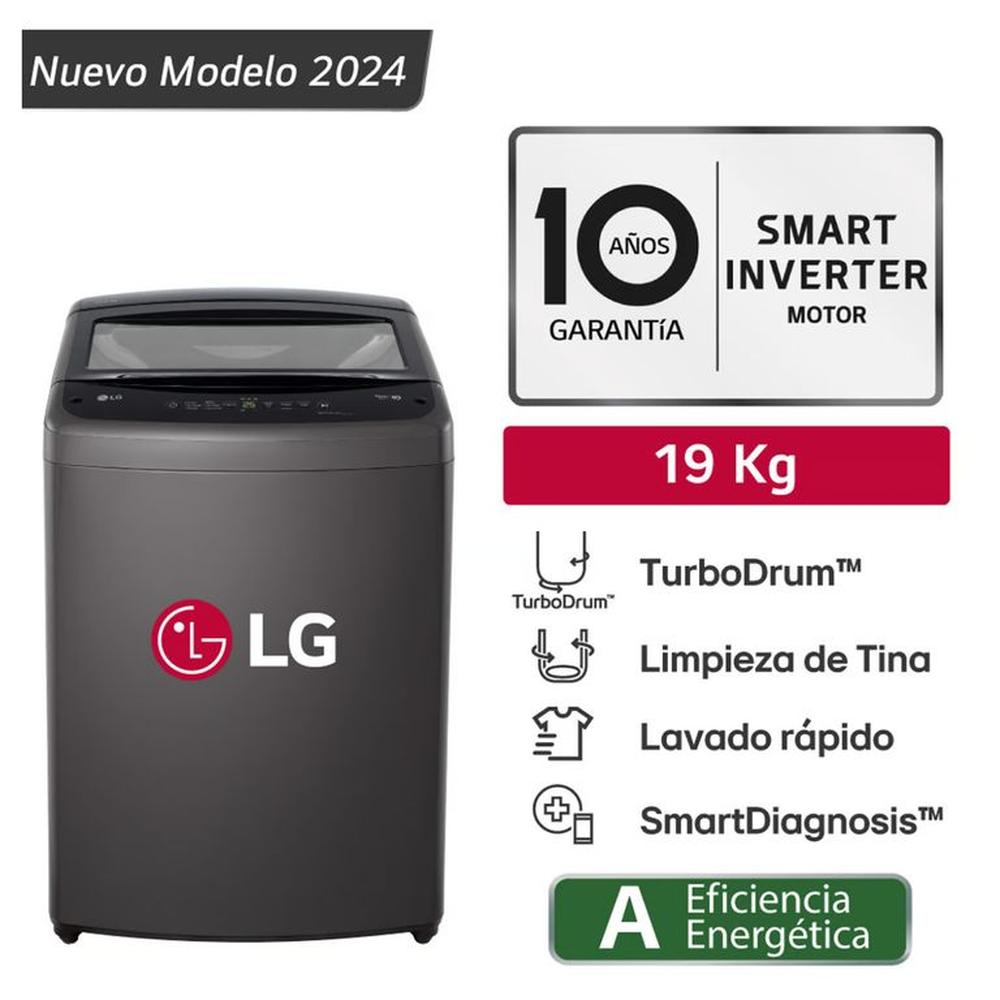 Lavadora LG 19 Kg Carga Superior Smart Inverter con TurboDrum WT19BPB Negro Claro
