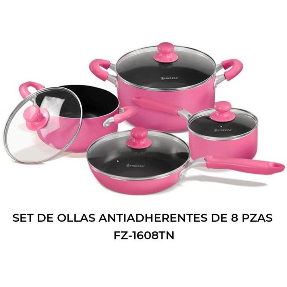 Set De Ollas Antiadherentes Finezza FZ-1608TN 8 Piezas Rosado