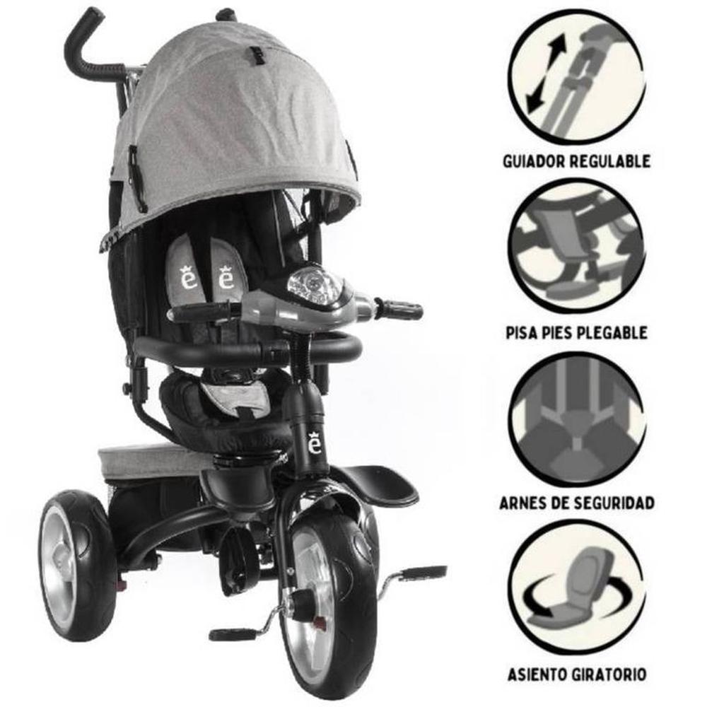 Triciclo Paseador con Asiento Giratorio Sonido y Luces Gris