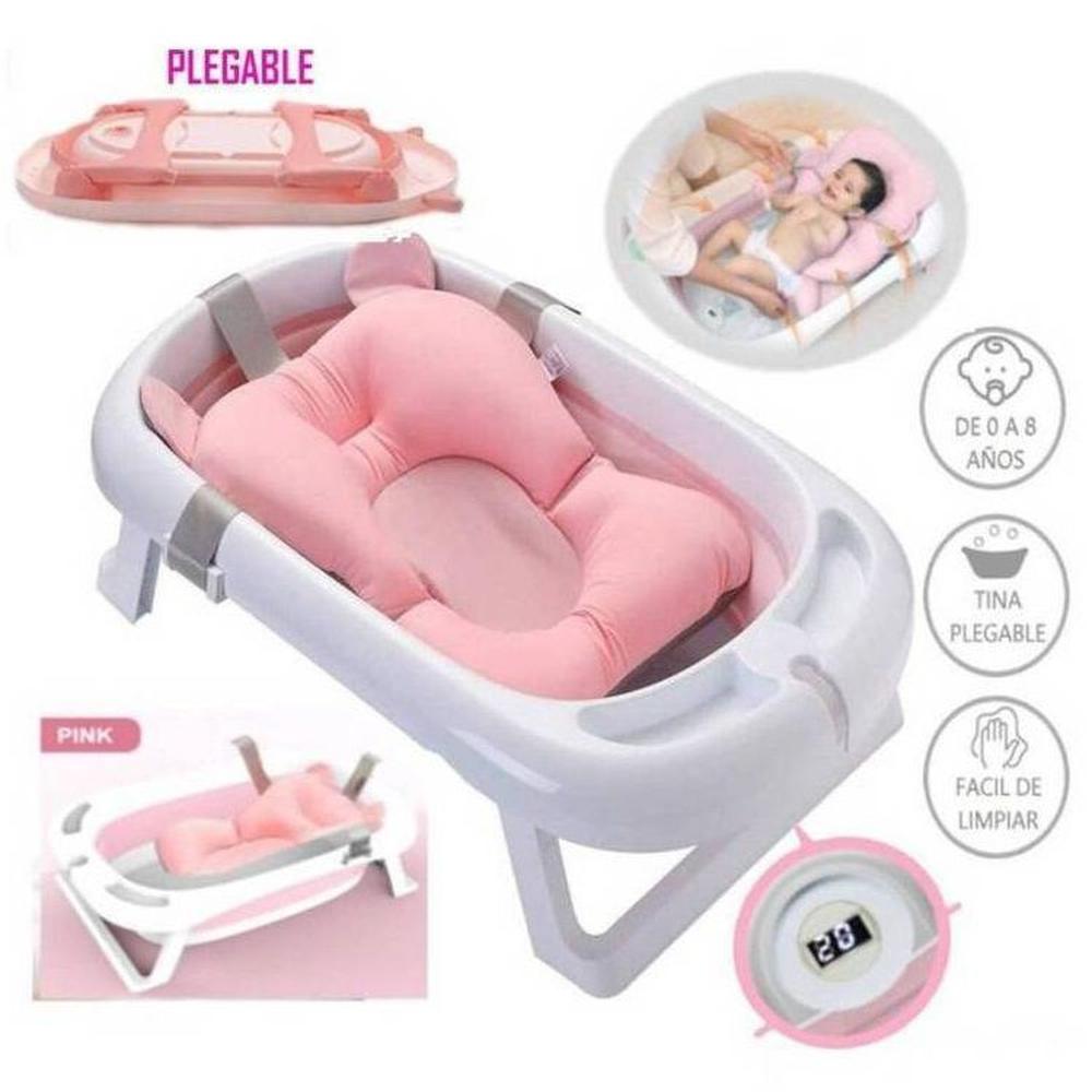 Tina de Baño Plegable Rosa con Termómetro