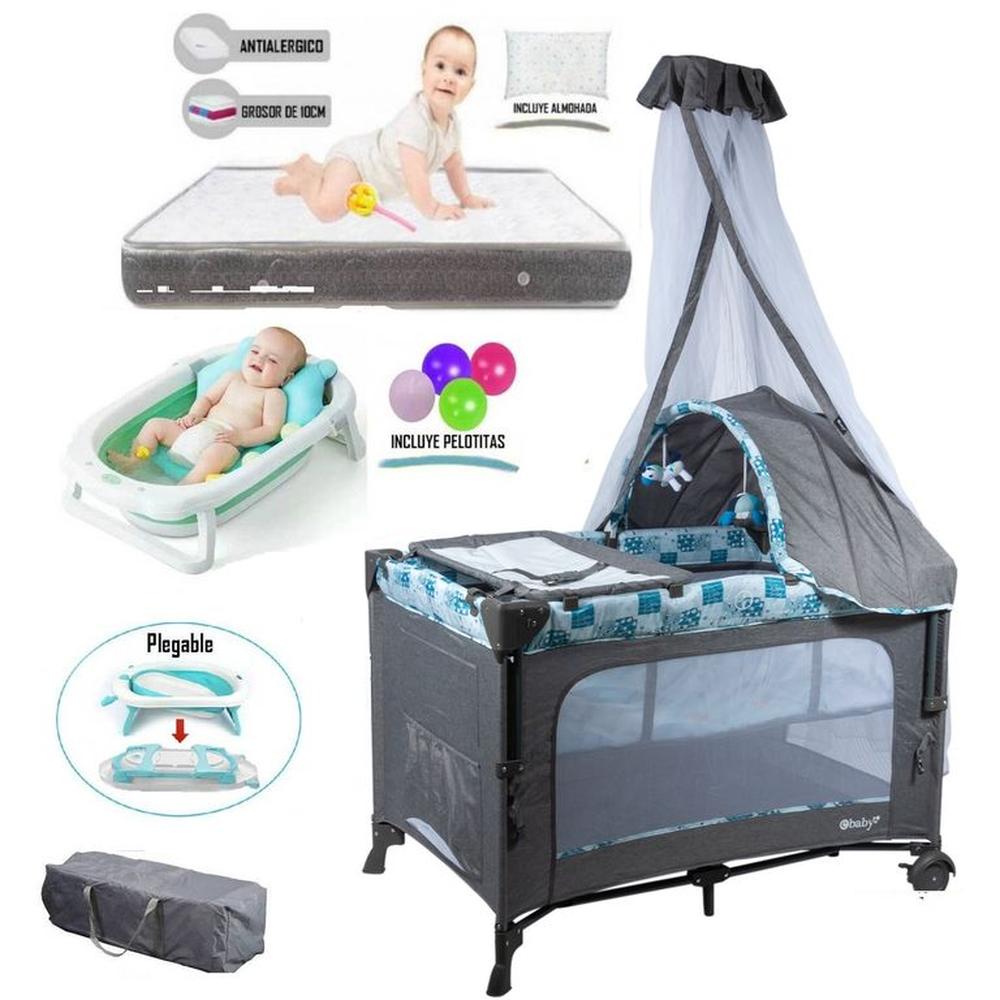 Cuna corral Dacora GA y Colchón Plomo y Tina Azul