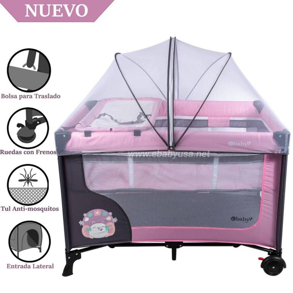 Cuna Corral Ebaby con Cambiador Happy Dream 727-2 Rosado