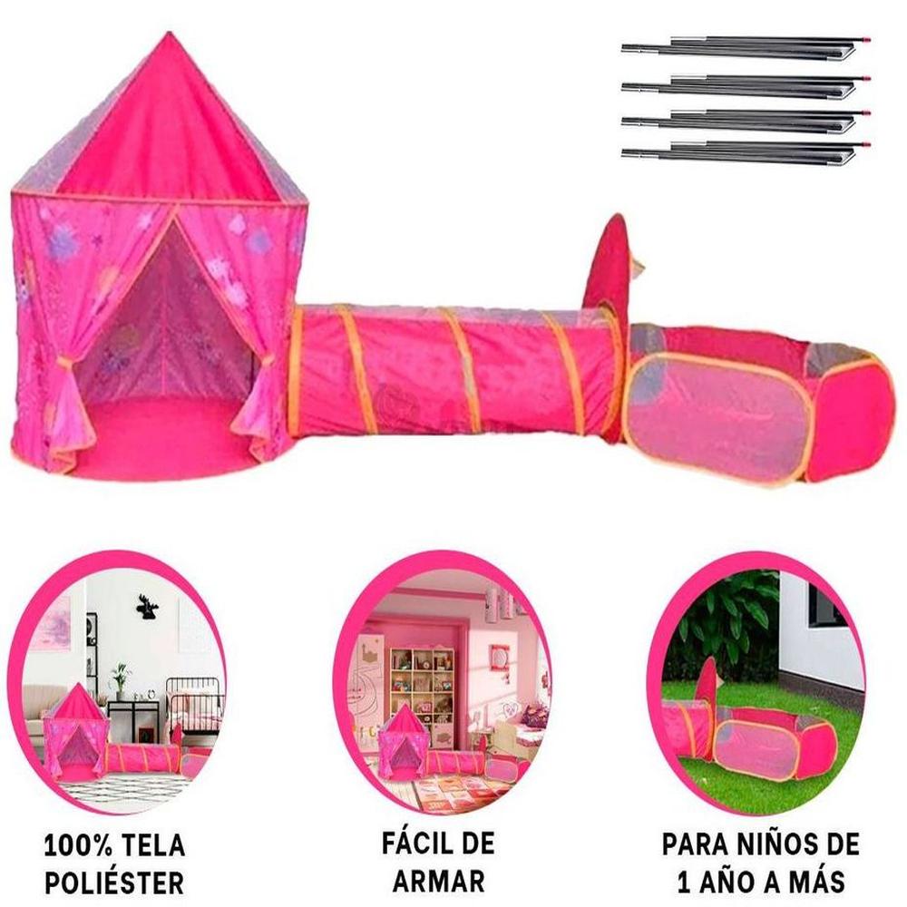 Carpa Tunel Piscina 3 en 1 Infantil Fucsia Rosado