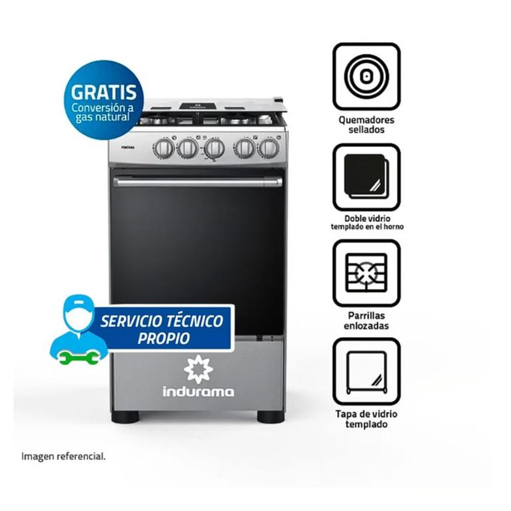 Cocina Indurama a Gas Fontana de 4 Hornillas - Gris