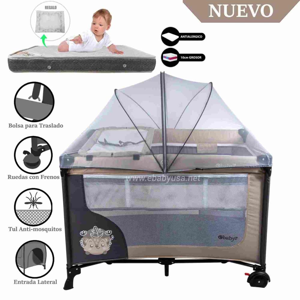 Cuna Corral Ebaby con Cambiador Happy Dream Beige-Colchón