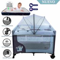 Cuna Corral Ebaby con Cambiador Happy Dream Celeste-Colchón