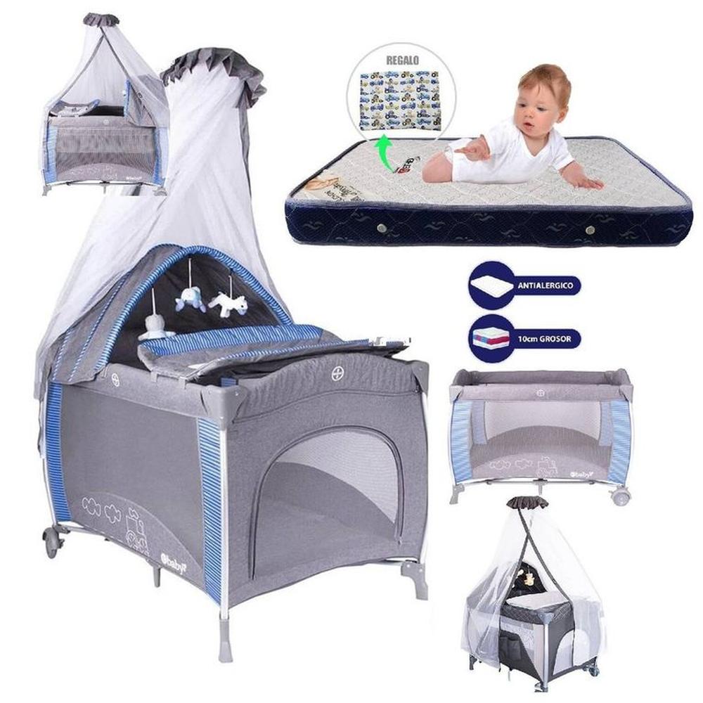 Cuna corral Noa Azul y Colchón Azul Marino