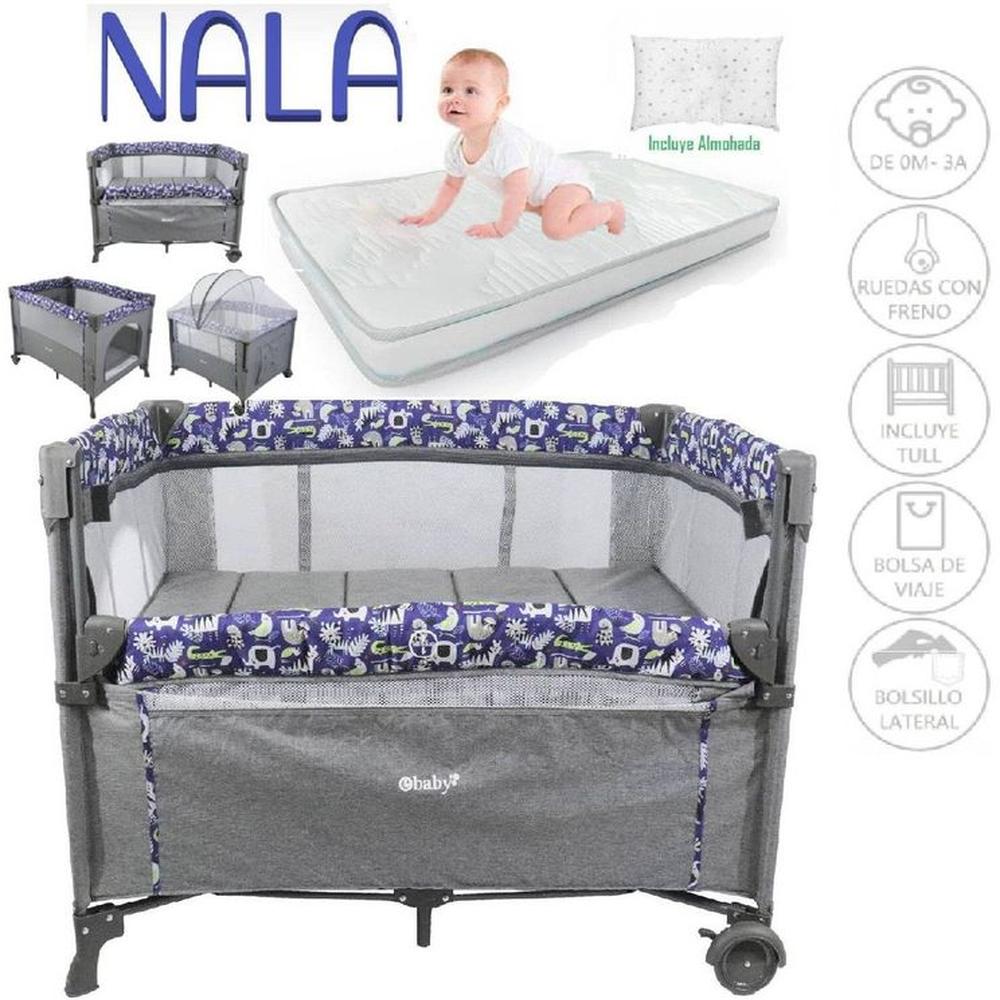Cuna Corral Nala Colecho Azul y Colchón Gris