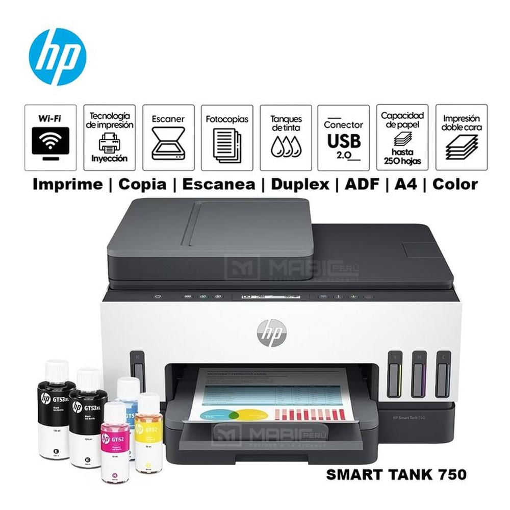 Impresora Multifuncional Hp Smart Tank 750 Duplex WiFi ADF