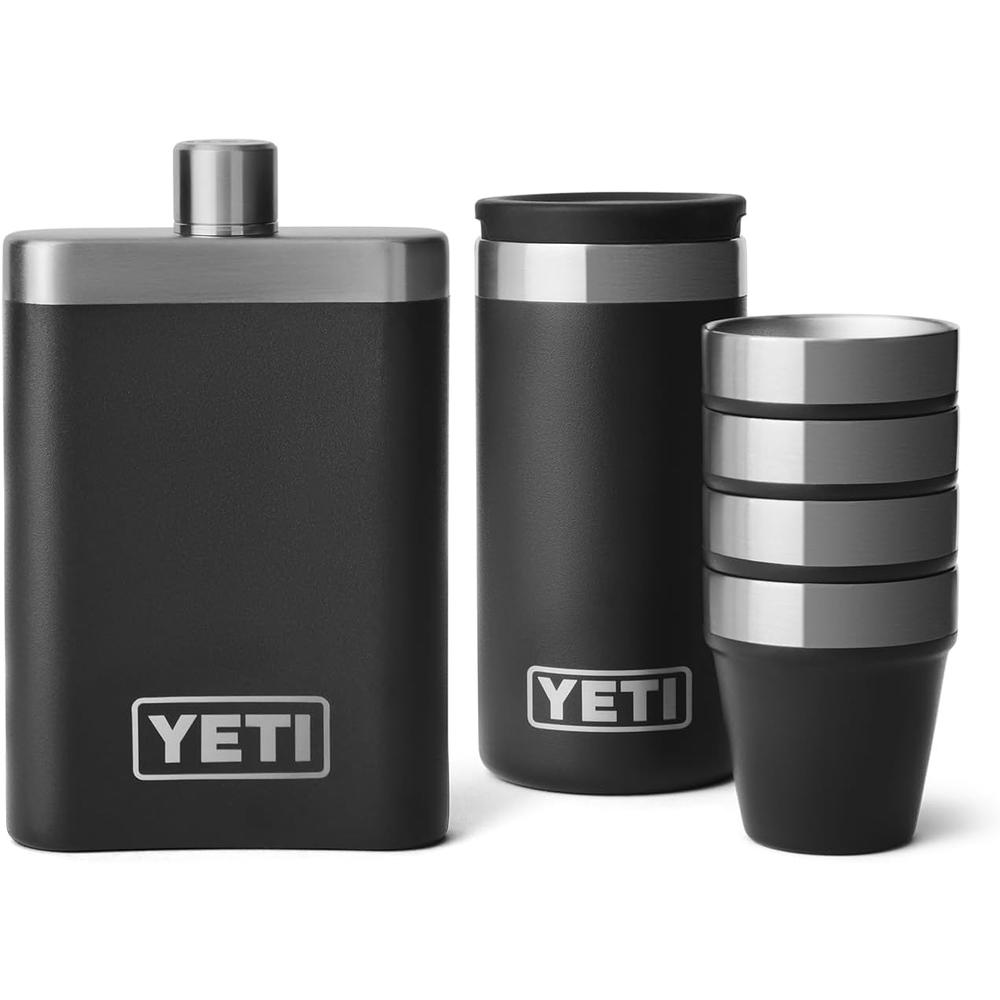 YETI Frasco de 7 oz conJuego de vasos de shots aJuego color negro