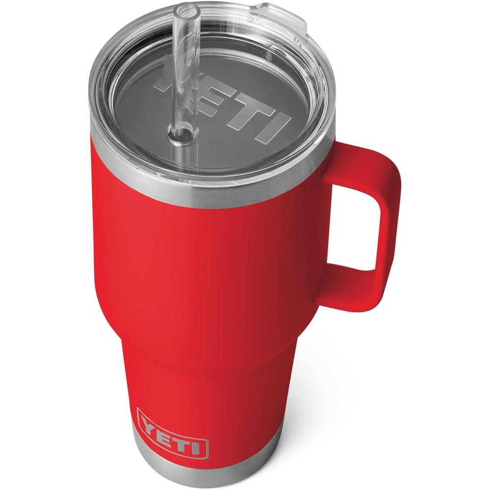 YETI Rambler Vaso de 35 oz de acero inoxidable con asa y tapa con sorbete color rojo