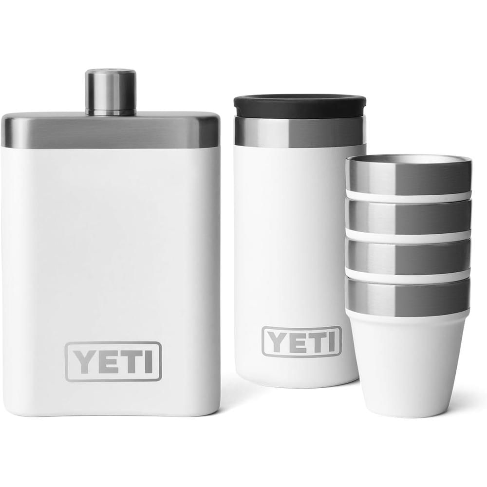 YETI Frasco de 7 oz conJuego de vasos de shots aJuego color blanco