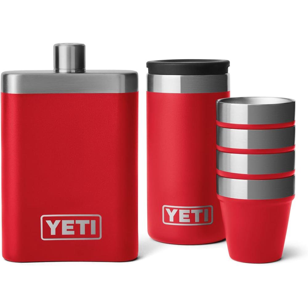 YETI Frasco de 7 oz conJuego de vasos de shots aJuego color rojo