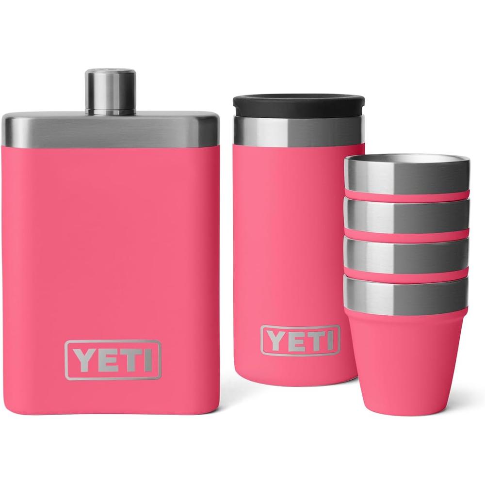YETI Frasco de 7 oz conJuego de vasos de shots aJuego color rosado