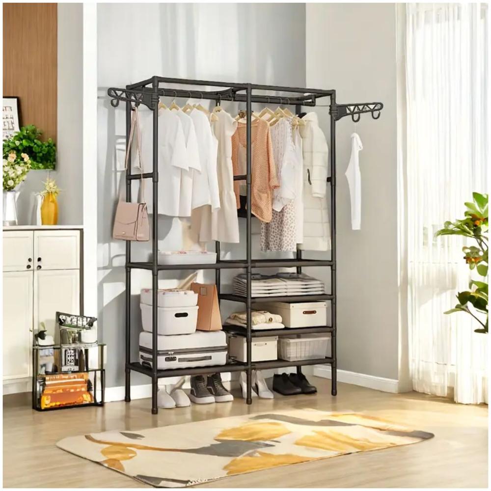 Ropero Colgador Organizador de Ropa 2 Cuerpos 173x107x36cm Negro