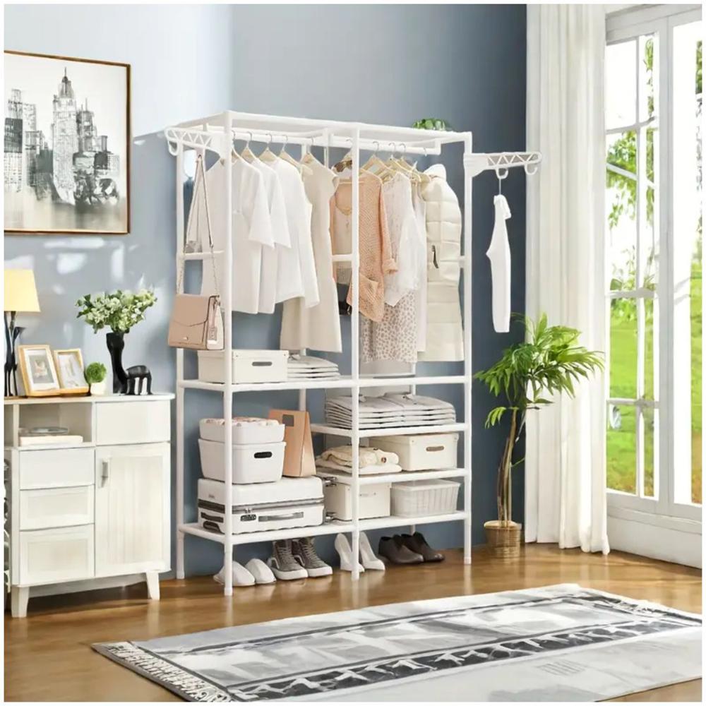 Ropero Colgador Organizador de Ropa 2 Cuerpos 173x107x36cm Blanco