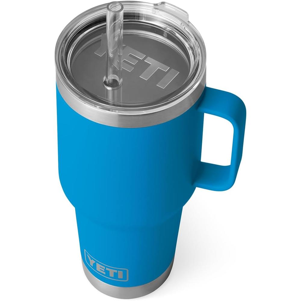 YETI Rambler Vaso de 35 oz de acero inoxidable con asa y tapa con sorbete color azul