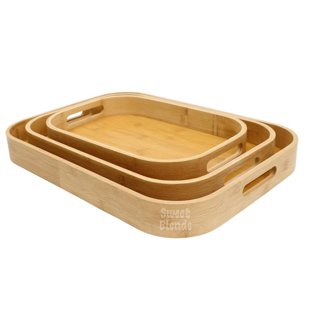 Set 3 Bandejas Bambú Prácticas Resistentes Multiuso