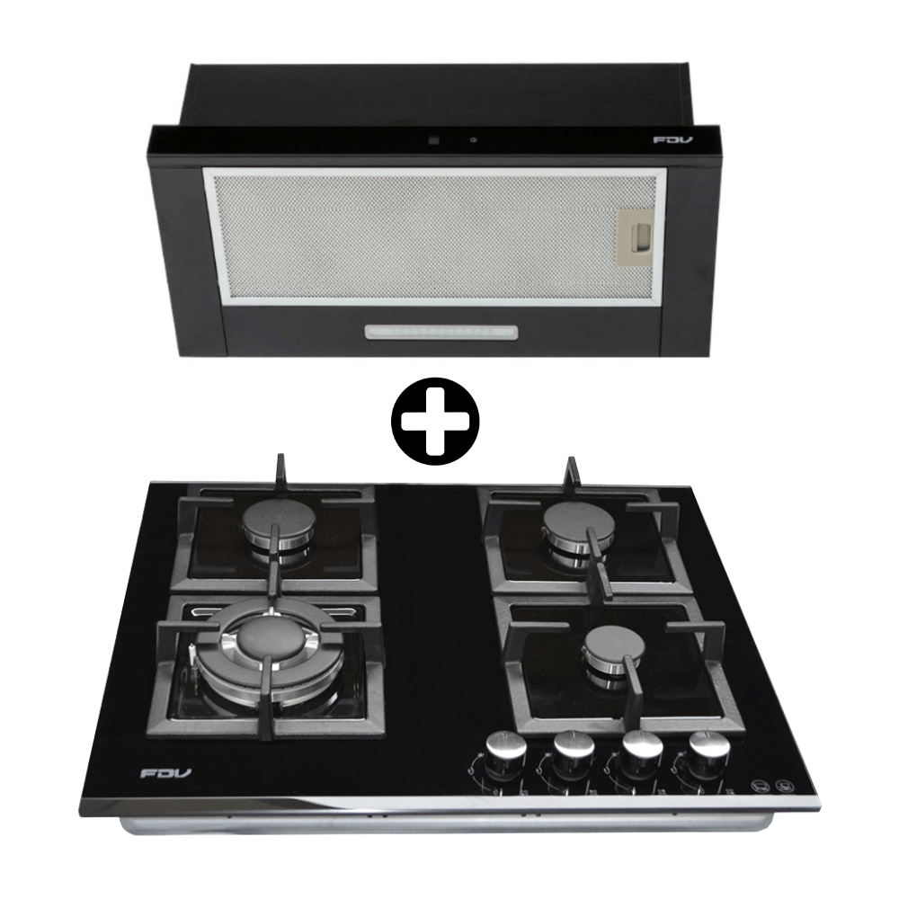 COMBO Encimera empotrable Fdv Black 60 + Campana Extraíble 60cm FDV Twin Acero Inoxidable