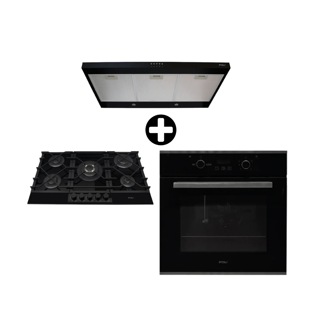 COMBO Encimera FDV Signature 5 hornillas 90cm + Campana Extractora 90cm FDV Class Negro + Horno Empotrable FDV Glp Black 70L