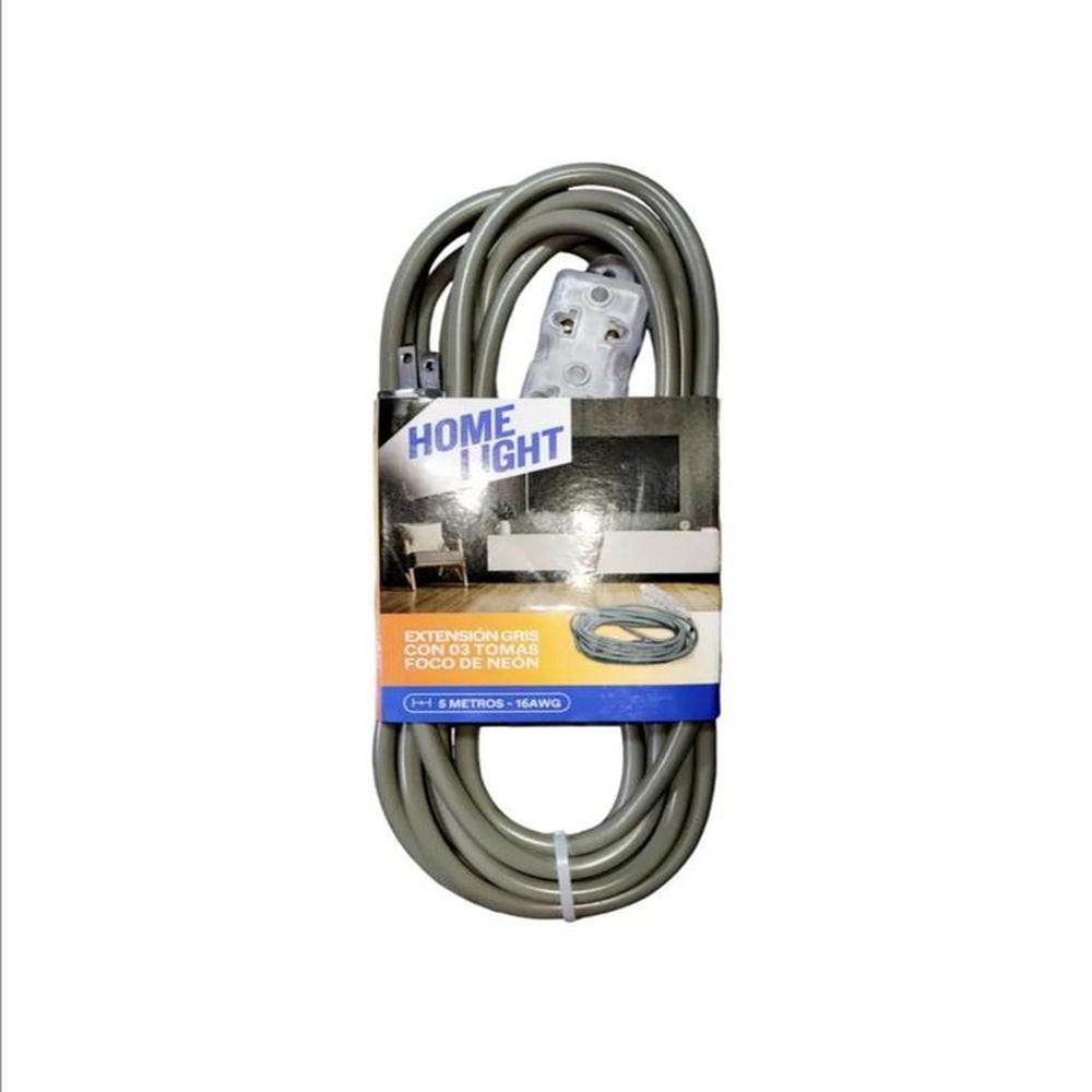 Extensión Eléctrica Vulcanizado 5 Metros x 3 Tomas GRIS