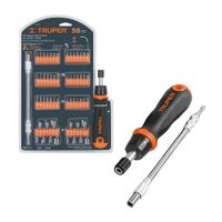 Desarmador tipo matraca conJuego de 42 puntas y 14 dados con extension Truper JDM-58
