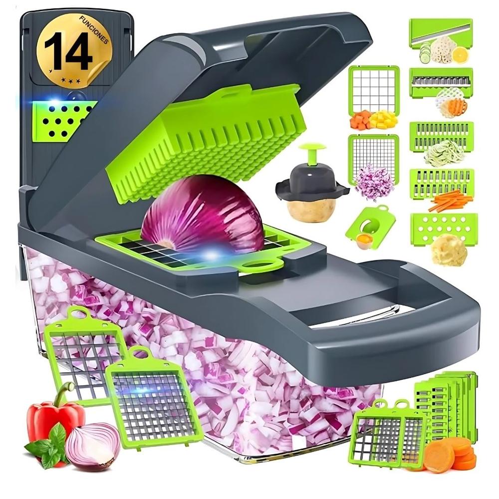 Picador de Verduras Alimentos Multifuncional 16 Piezas Cortador Multiusos 14 en 1