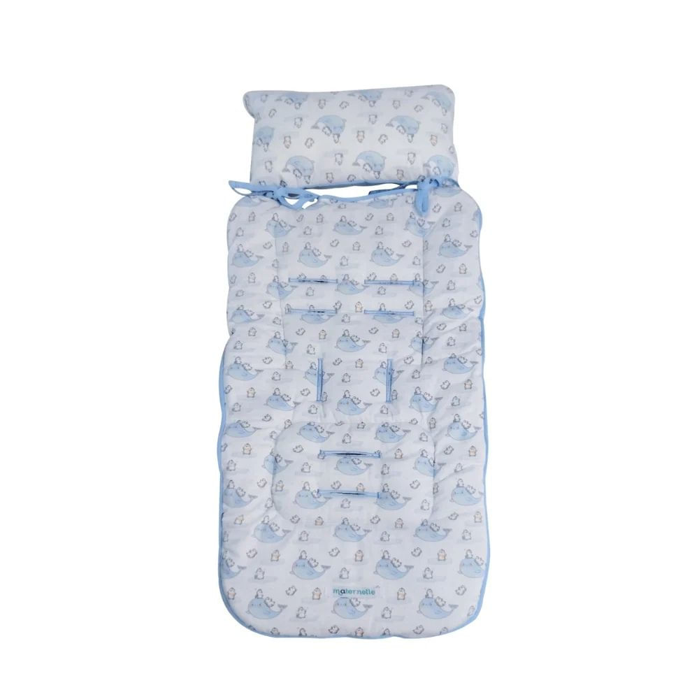 Colchoneta paraCoches maternelle celeste pinguino, paraCoche de paseo, acolchado, reversible