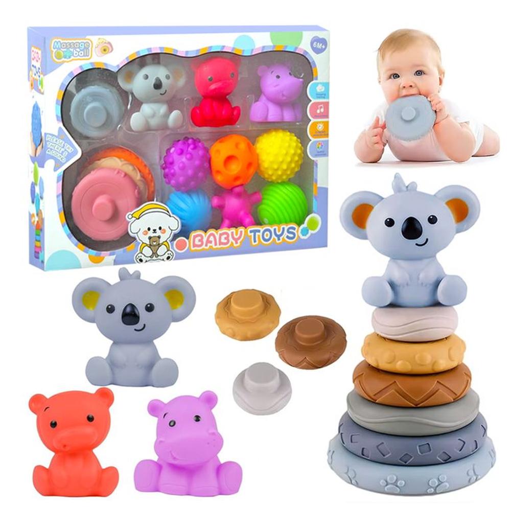Set de Torre Goma Animalitos y Pelotas Sensoriales Texturizadas