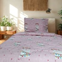 Set Edredón Lujo Rosado Corazones 1.5 plazas Reversible + Set de Sábanas