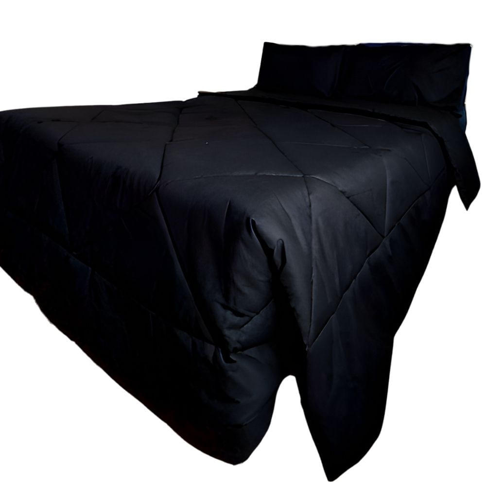 Set Edredón Lujo Negro 2 Plazas + Set de Sábanas