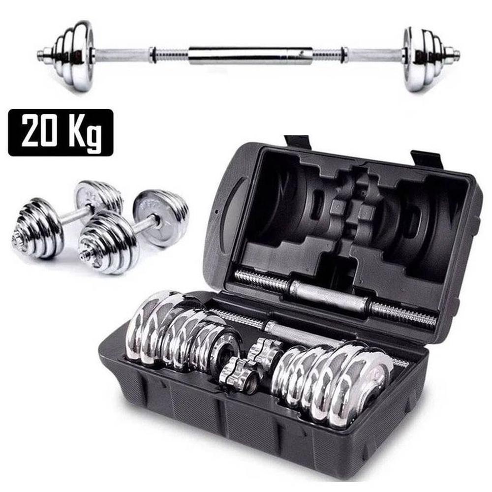 Set 20kg de Pesas Cromadas Con Accesorios