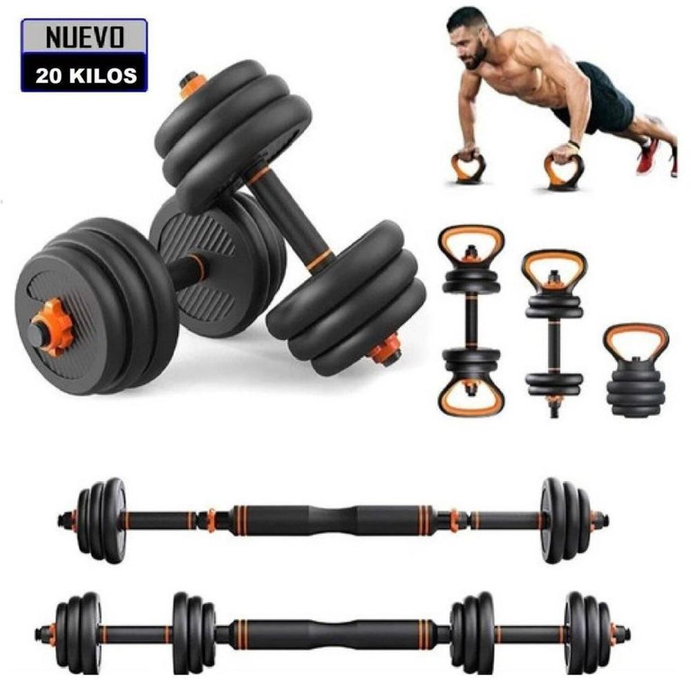 Pesas 20kg set convertible a barra y pesa rusa