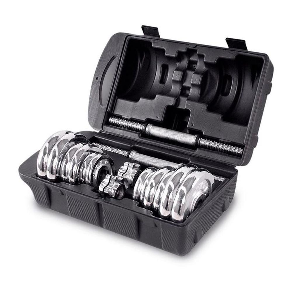 Set de Pesas 20Kg Cromadas Mancuernas Adaptador