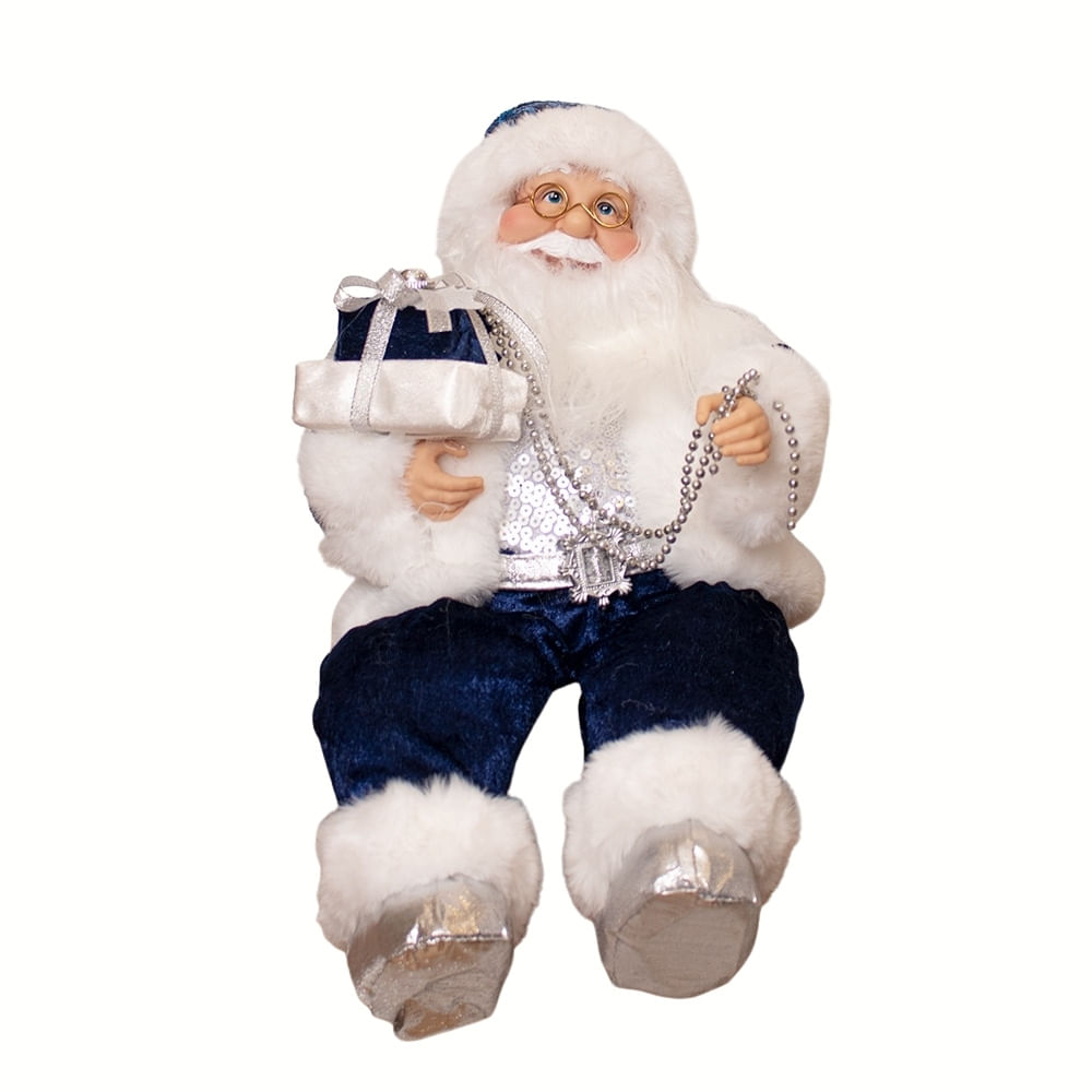 Papa Noel Azul Musical Sentado 35cm Papa Noel Azul Musical Sentado 35cm