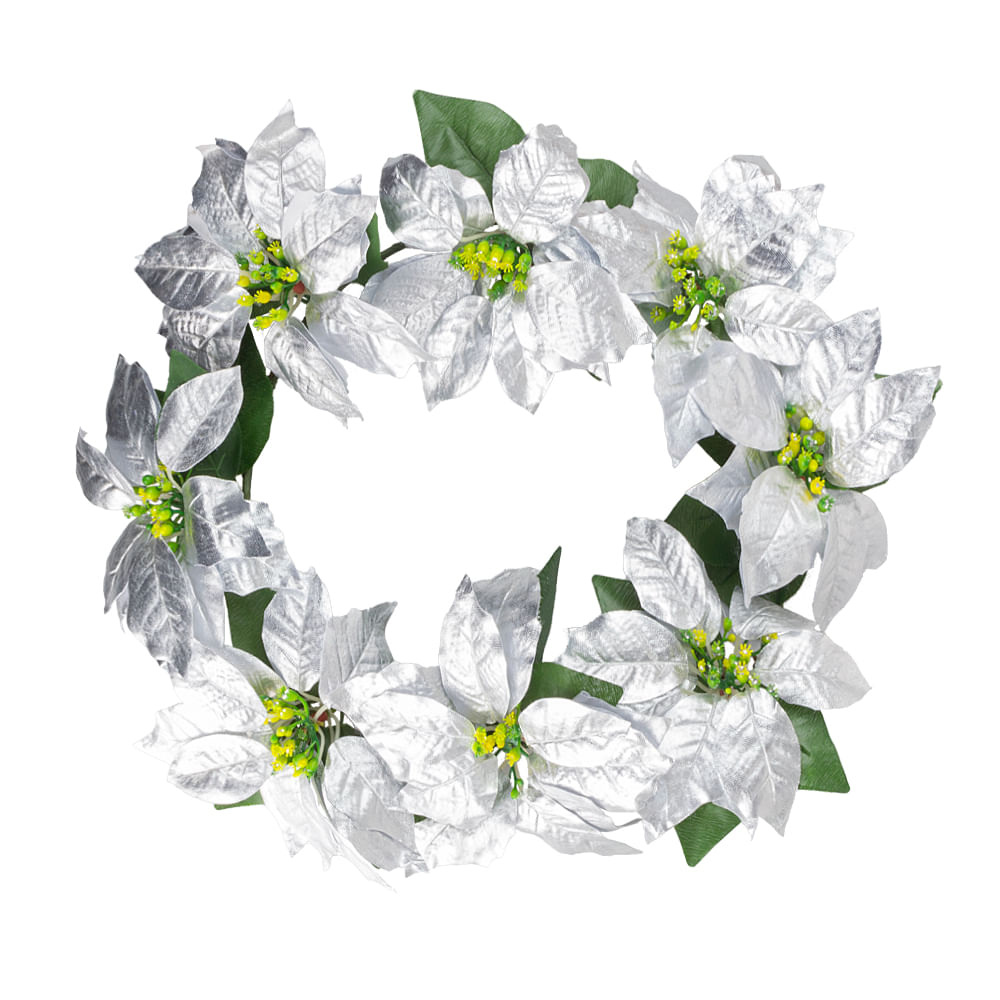 Decoración Navideña Corona 40CM con 8 Poinsettias