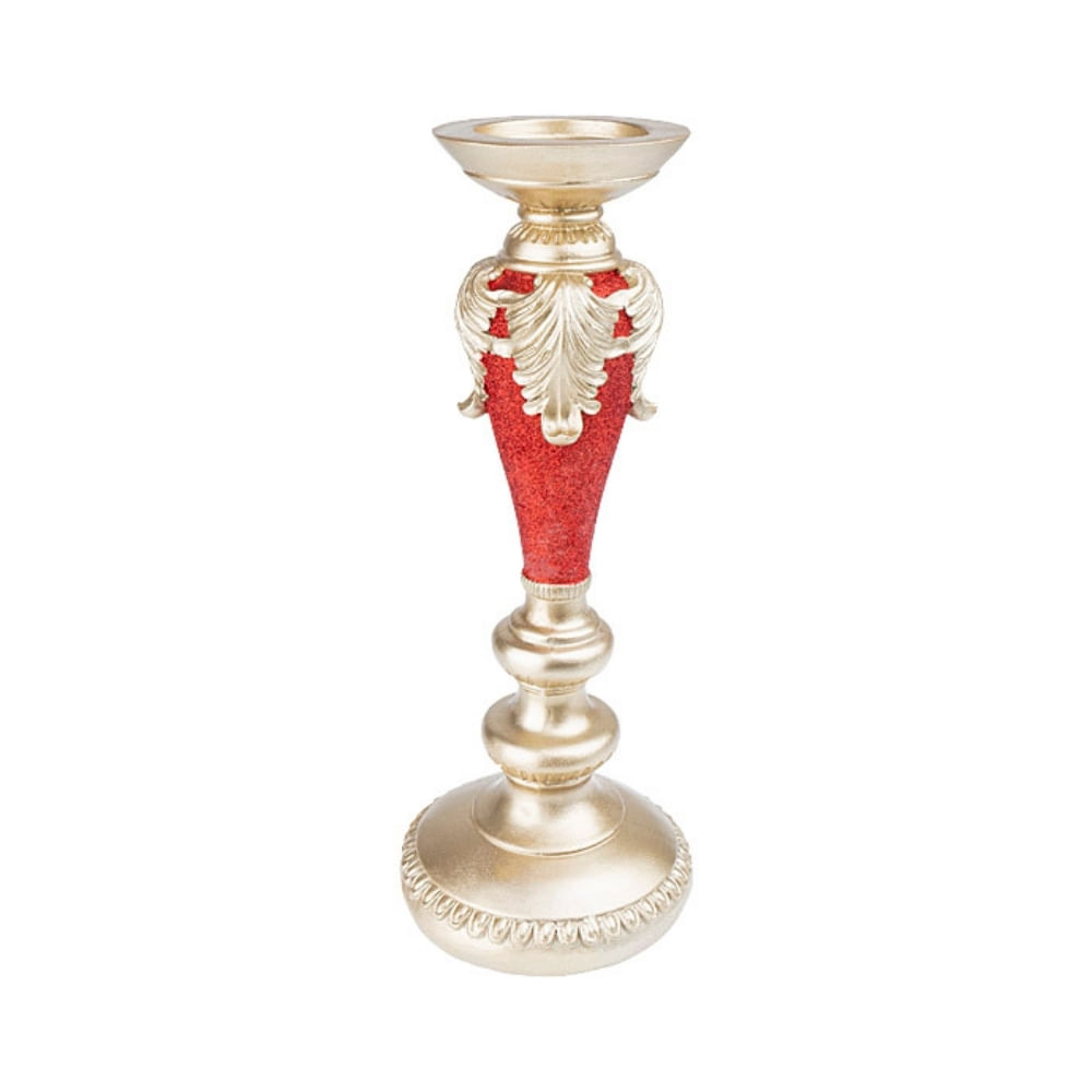 Candelero Decorativo Dorado y Rojo 35.2CM Poliresina
